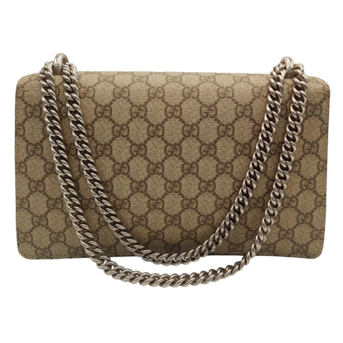 136 - A Gucci Khaki GG Dionysus Shoulder Bag. Monogram coated canvas exterior with silver-toned hardware, ... 