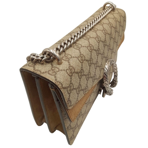 136 - A Gucci Khaki GG Dionysus Shoulder Bag. Monogram coated canvas exterior with silver-toned hardware, ... 