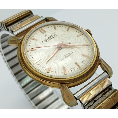 146 - Gentleman’s vintage gold plated ACCURIST WRISTWATCH. Manual winding in full working order. Swiss mad... 