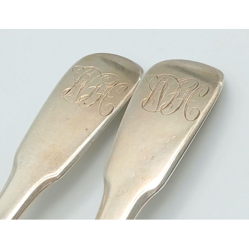 153 - Pair of Antique GEORGE III SILVER TABLE SPOONS. Clear hallmarks for Eley and Fearn, London 1807. Com... 