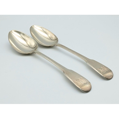 153 - Pair of Antique GEORGE III SILVER TABLE SPOONS. Clear hallmarks for Eley and Fearn, London 1807. Com... 