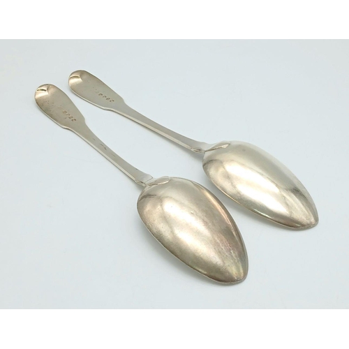 153 - Pair of Antique GEORGE III SILVER TABLE SPOONS. Clear hallmarks for Eley and Fearn, London 1807. Com... 