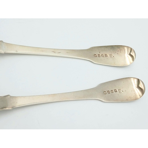 153 - Pair of Antique GEORGE III SILVER TABLE SPOONS. Clear hallmarks for Eley and Fearn, London 1807. Com... 