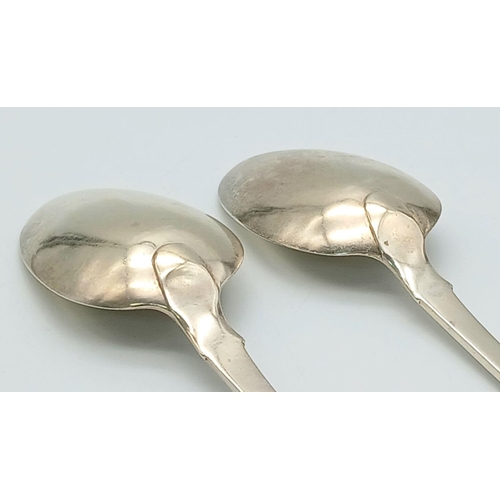 153 - Pair of Antique GEORGE III SILVER TABLE SPOONS. Clear hallmarks for Eley and Fearn, London 1807. Com... 