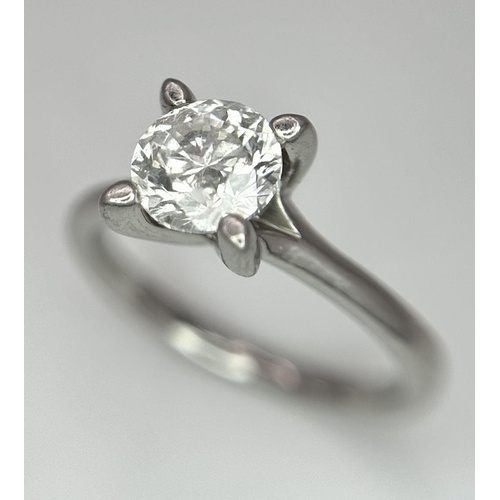 170 - An 18K White Gold Diamond Solitaire Ring. 0.86ct brilliant round cut diamond. Size I. 4.5g. Ref: 018... 