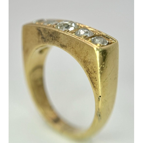 177 - An 18K Yellow Gold Diamond Gents Dress Ring. Five round cut diamonds. Size T 1/2. 15g total weight. ... 