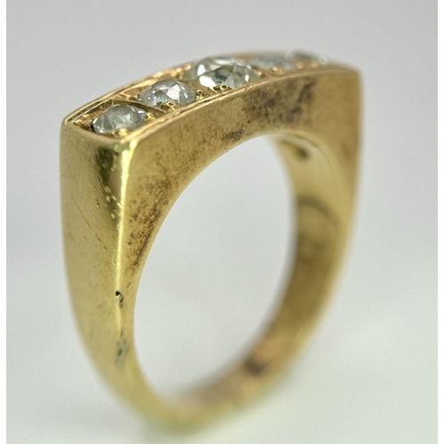 177 - An 18K Yellow Gold Diamond Gents Dress Ring. Five round cut diamonds. Size T 1/2. 15g total weight. ... 