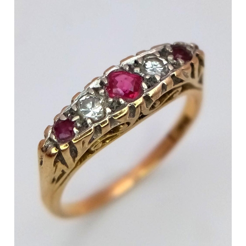 204 - A 18k yellow gold vintage stone diamond and ruby ring, 3.4g (dia:0.10ct/ruby:0.44ct) size O .

ref: ... 