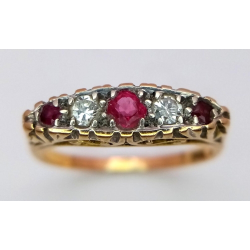 204 - A 18k yellow gold vintage stone diamond and ruby ring, 3.4g (dia:0.10ct/ruby:0.44ct) size O .

ref: ... 