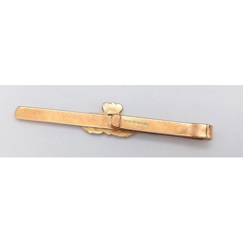 223 - Beautiful 9 carat GOLD CLADDAGH TIE CLIP. Full UK hallmark. 2.0 grams.  4.5 cm.