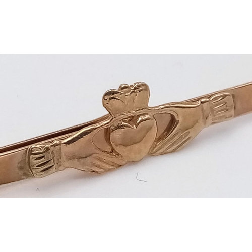 223 - Beautiful 9 carat GOLD CLADDAGH TIE CLIP. Full UK hallmark. 2.0 grams.  4.5 cm.