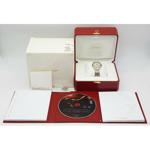 25 - A Cartier Cougar 187904 Quartz Ladies Watch. Bi-metal bracelet and case - 33mm. Cream dial with Roma... 