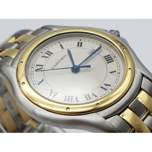 25 - A Cartier Cougar 187904 Quartz Ladies Watch. Bi-metal bracelet and case - 33mm. Cream dial with Roma... 