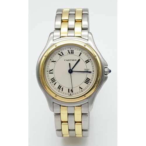 25 - A Cartier Cougar 187904 Quartz Ladies Watch. Bi-metal bracelet and case - 33mm. Cream dial with Roma... 