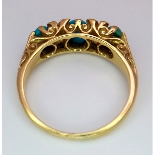 303 - A 18K Yellow Gold (tested as) Turquoise and Pearl Ring, 4.9g total weight, size O.

ref: 7456H