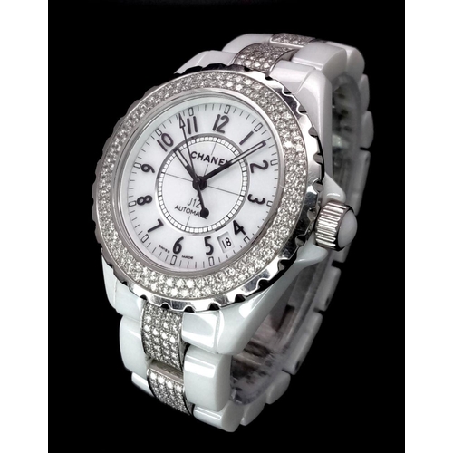 39 - A Chanel J12 Diamond Automatic Ladies Watch. Ceramic, stainless steel and diamond bracelet and case ... 