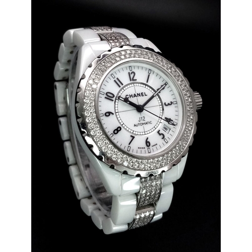 39 - A Chanel J12 Diamond Automatic Ladies Watch. Ceramic, stainless steel and diamond bracelet and case ... 