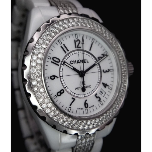 39 - A Chanel J12 Diamond Automatic Ladies Watch. Ceramic, stainless steel and diamond bracelet and case ... 