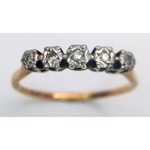 7 - Vintage 18 carat GOLD RING having DIAMONDS set in PLATINUM to top. 2.3 grams. Size U - U 1/2.