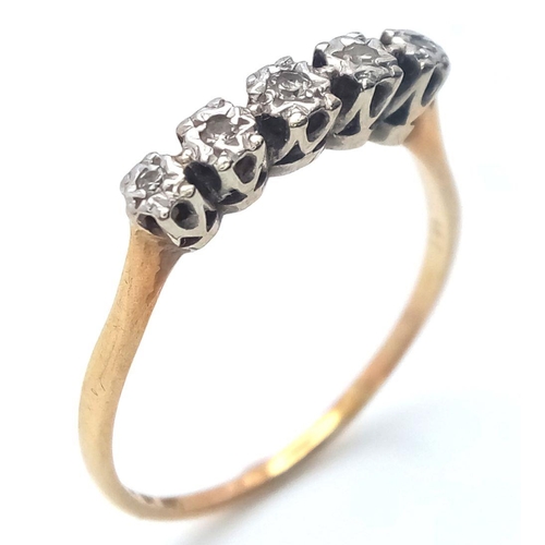 7 - Vintage 18 carat GOLD RING having DIAMONDS set in PLATINUM to top. 2.3 grams. Size U - U 1/2.