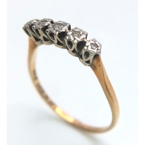 7 - Vintage 18 carat GOLD RING having DIAMONDS set in PLATINUM to top. 2.3 grams. Size U - U 1/2.