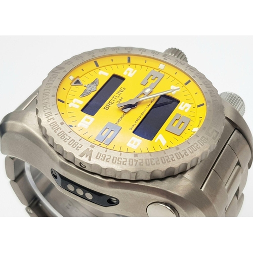 88 - A Breitling Emergency Gents Quartz Watch! Titanium bracelet and case - 51mm. Cobra yellow dial with ... 