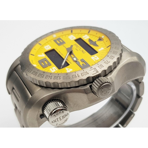 88 - A Breitling Emergency Gents Quartz Watch! Titanium bracelet and case - 51mm. Cobra yellow dial with ... 