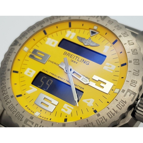 88 - A Breitling Emergency Gents Quartz Watch! Titanium bracelet and case - 51mm. Cobra yellow dial with ... 