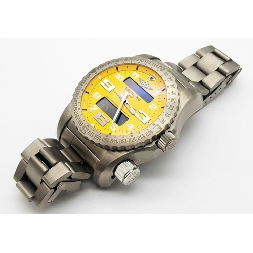 88 - A Breitling Emergency Gents Quartz Watch! Titanium bracelet and case - 51mm. Cobra yellow dial with ... 