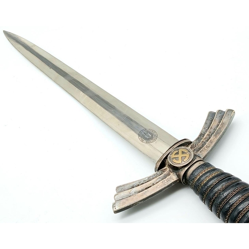 116 - A German 1st Model Luftwaffe Dagger with Hanging Chain by Weyersberg. 31cm double edged blade with m... 