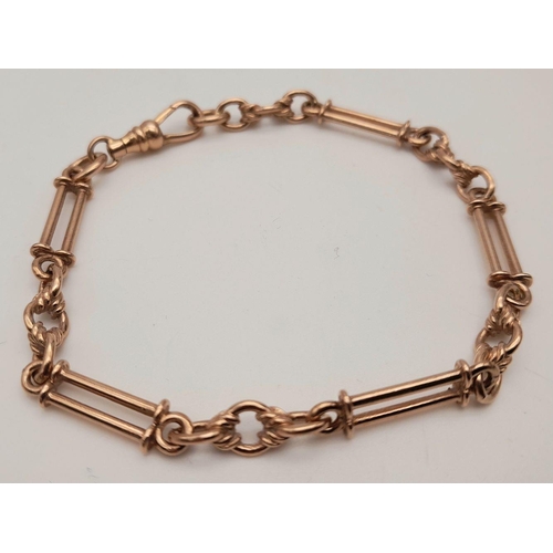 128 - A VINTAGE 9K ROSE GOLD WATCH CHAIN (ALBERT).  9.6gms