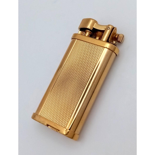 164 - A Vintage Barley Gold Plated Dunhill Unique Pipe Lighter. Needs gas. Fitted Dunhill box. 6.5cm x 3cm... 