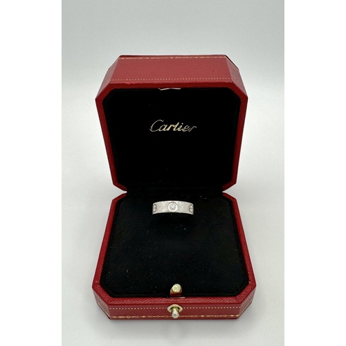 221 - A Classic Cartier 18K White Gold 'Love' Diamond Band Ring. Size M. 9g. Comes with a Cartier case. Re... 