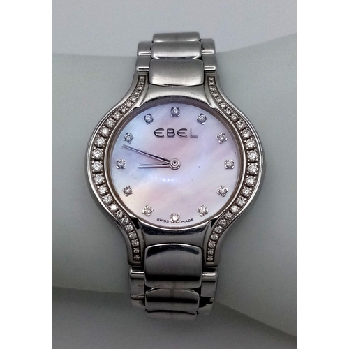 435 - An Ebel Beluga Quartz Ladies Watch. Stainless steel bracelet and case - 30mm. Diamond bezel. Pink mo... 