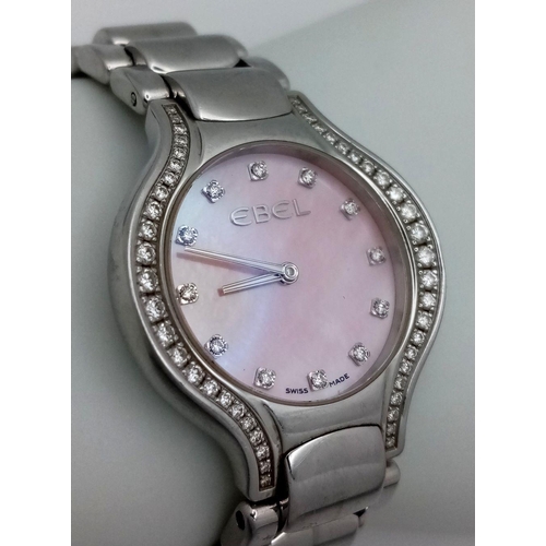 435 - An Ebel Beluga Quartz Ladies Watch. Stainless steel bracelet and case - 30mm. Diamond bezel. Pink mo... 