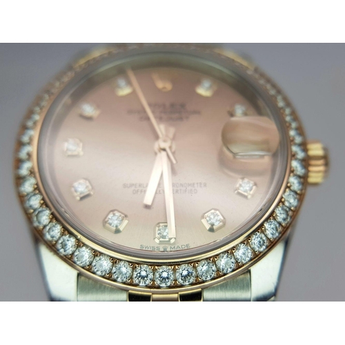 67 - A Beautiful Rolex Datejust Ladies Watch. Bi-Metal (steel and rose-gold) bracelet and case -31mm. Dia... 