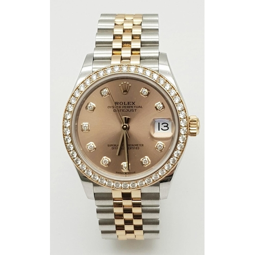 67 - A Beautiful Rolex Datejust Ladies Watch. Bi-Metal (steel and rose-gold) bracelet and case -31mm. Dia... 