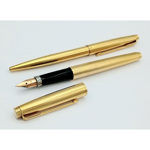 98 - Vintage PARKER 14K GOLD FILLED PEN SET. Consisting a 14K Gold filled fountain pen with 14 carat GOLD... 