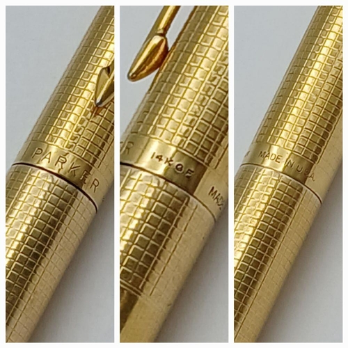 98 - Vintage PARKER 14K GOLD FILLED PEN SET. Consisting a 14K Gold filled fountain pen with 14 carat GOLD... 