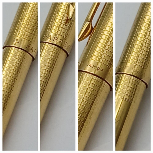 98 - Vintage PARKER 14K GOLD FILLED PEN SET. Consisting a 14K Gold filled fountain pen with 14 carat GOLD... 