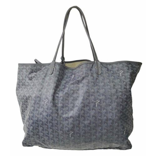 227 - A Goyardine Grey/ Blue St Louis Tote PM Bag. Calfskin leather exterior, two leather straps. Cream te... 