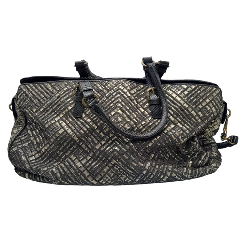 389 - A Bottega Veneta Gold Satchel Bag. Intrecciato leather exterior with snake skin trim, snake skin han... 