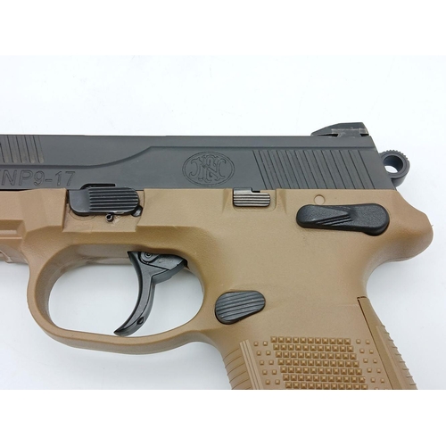 171 - A Deactivated German FN Herstal FNP 9-17 9mm Semi Automatic Pistol. Tan and black frame. Comes with ... 