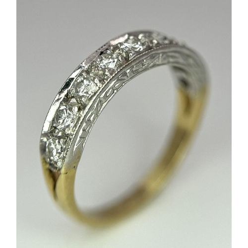 212 - An 18K Yellow Gold (tested) Nine Diamond Ring. Size J. 0.63ctw diamonds. 2.7g total weight. Ref: 017... 