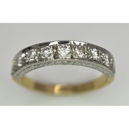 212 - An 18K Yellow Gold (tested) Nine Diamond Ring. Size J. 0.63ctw diamonds. 2.7g total weight. Ref: 017... 