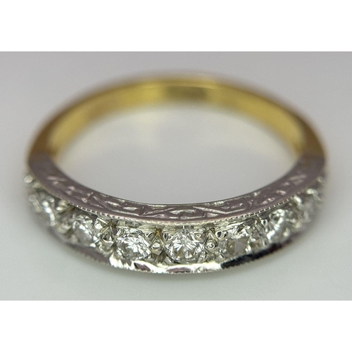 212 - An 18K Yellow Gold (tested) Nine Diamond Ring. Size J. 0.63ctw diamonds. 2.7g total weight. Ref: 017... 