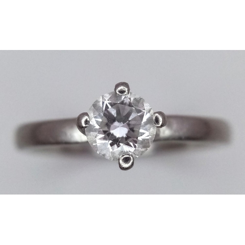 274 - A 950 Platinum Diamond Solitaire Ring. A 0.47ct VS1 brilliant round cut diamond. D colour. Size L. 3... 