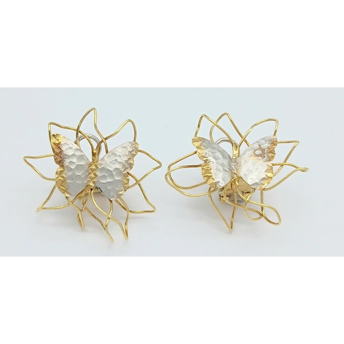 37 - A Pair of Stylish Italian 18K White and Yellow Gold Earrings. Butterfly form. 3cm x 3cm. 5.7g total ... 