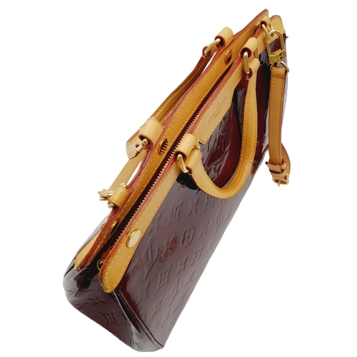 424 - A Louis Vuitton Burgundy Vernis Brea MM Bag. Monogram patent leather exterior with gold-toned hardwa... 