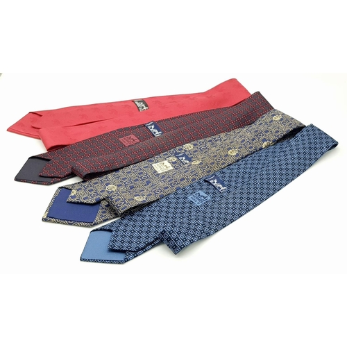 445 - 4 Hermes Suit Ties. Various Design. In Good Condition. Please See Photos or Request Condition Report... 